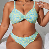 Swim Curve Conjunto de bikini estampado floral para mujer de talla grande de playa de verano para vacaciones