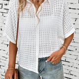 LUNE Camisa casual para mujer con textura y mangas murcielago con dobladillo