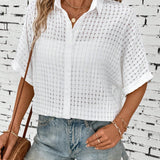 LUNE Camisa casual para mujer con textura y mangas murcielago con dobladillo