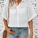 LUNE Camisa casual para mujer con textura y mangas murcielago con dobladillo