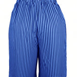 Shorts de cintura elastica para mujer de unicolor con bolsillos, a rayas, casuales de verano