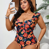 Swim Curve Traje de bano de una sola pieza para mujeres de talla grande con estampado floral, playa de verano