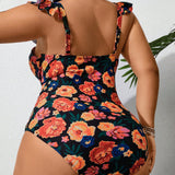 Swim Curve Traje de bano de una sola pieza para mujeres de talla grande con estampado floral, playa de verano