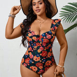 Swim Curve Traje de bano de una sola pieza para mujeres de talla grande con estampado floral, playa de verano