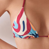 Bikini triangular a rayas de colores sexy para levantar los gluteos, traje de bano para vacaciones en la playa