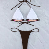 Conjunto De Bikini De 2 Piezas Para Mujeres, Top De Bikini De Cuello Halter Con Estampado De Llamas Y Parte Inferior De Nado