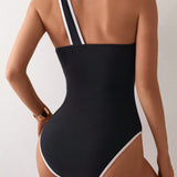 Swim Vestido de una pieza elegante para mujer, de rayas blancas y negras, ajustado