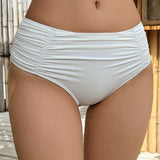 DAZY Bottom de bikini de cintura alta plisada en unicolor confeccionada en material de seda fresca
