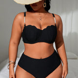 Swim Curve Conjunto de bikini para mujeres con talla grande con diseno de cuentas en las correas de los hombros para un look de moda en la playa de verano