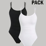 EZwear Conjunto de dos piezas de body sin mangas con detalles plisados y tirantes