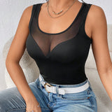 ajustado body de una pieza negro de a grande para mujer con a de verano de estilo elegante casual con dees de malla calados franceses transparentes para uso diario y elegante