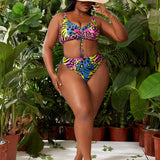 Swim Vcay Conjunto de bikini estampado tropical de talla grande para mujeres para vacaciones en la playa de verano