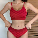 DAZY Cute conjunto de sosten tejido con forma de corazon rojo, transpirable y comodo