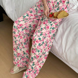 DAZY Pantalones de pijama ligeros con impresion integral de flores de corte recto