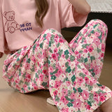 DAZY Pantalones de pijama ligeros con impresion integral de flores de corte recto