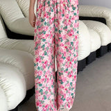 DAZY Pantalones de pijama ligeros con impresion integral de flores de corte recto