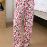 DAZY Pantalones de pijama ligeros con impresion integral de flores de corte recto