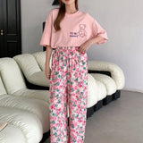 DAZY Pantalones de pijama ligeros con impresion integral de flores de corte recto