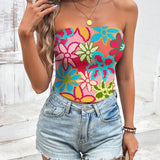 LUNE Blusa de verano sin mangas con top de tubo estampado floral para mujer