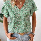 Frenchy Blusa de a grande para mujer con estilo de vacaciones con estampado floral y mangas abullonadas