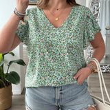 Frenchy Blusa de a grande para mujer con estilo de vacaciones con estampado floral y mangas abullonadas