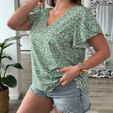 Frenchy Blusa de a grande para mujer con estilo de vacaciones con estampado floral y mangas abullonadas