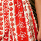 TRVLCHIC Pantalones cortos anchos de talle alto tejidos para mujer en rojo y blanco con estampado de patron del oceano, ideales para playa, primavera/verano y vacaciones