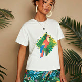 TRVLCHIC Conjunto casual de verano de dos piezas para mujer, con camiseta de manga corta impresa con plantas tropicales y shorts, ideal para vacaciones