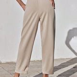 EZwear Pantalon largo casual de mujer con cintura ajustable con lazo y bolsillos, en unicolor