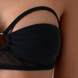 Swim Top de bikini bandeau de malla de enlace circular de unicolor para mujer para vacaciones en la playa