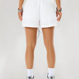 Coolane Pantalones cortos de etiqueta tejida de tela texturizada amplios y de moda para mujer, adecuados para la moda callejera de primavera y verano