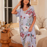 Serenescape Vestido de dormir elegante para mujeres con estampado floral suelto y hombros descubiertos para el verano.