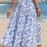 VCAY Falda midi impresa en linea A de estilo de vacaciones para mujeres con moda
