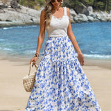 VCAY Falda midi impresa en linea A de estilo de vacaciones para mujeres con moda