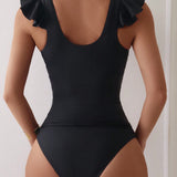 Swim Traje de bano tankini de verano para mujer, estilo simple, unicolor, cuello en V para uso diario en la playa