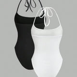 EZwear Body de escote halter a rayas blanco y negro de 2 piezas