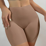 Shorts de seguridad sin costuras de cintura alta y pierna cuadrada de seda de hielo para mujeres, fondo elastico, levanta gluteos y controla el abdomen