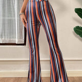 NEW  Essnce Pantalones bohemios para mujeres, pantalones acampanados comodos y elasticos, fondo de verano, pantalones a rayas, pantalones de resort, pantalones para mujeres