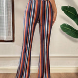 NEW  Essnce Pantalones bohemios para mujeres, pantalones acampanados comodos y elasticos, fondo de verano, pantalones a rayas, pantalones de resort, pantalones para mujeres