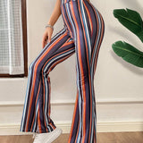 NEW  Essnce Pantalones bohemios para mujeres, pantalones acampanados comodos y elasticos, fondo de verano, pantalones a rayas, pantalones de resort, pantalones para mujeres