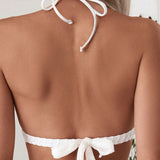 Top de bikini sexy para mujeres con anillo redondo conectado y atado al cuello con encaje