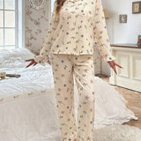 CottageSlumber con patron floral Camisa + Pantalones con con encaje detallando