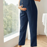 NEW  Pantalones rectos de vacaciones romanticas con cintura muy alta, holgados, banda elastica ajustable para maternidad