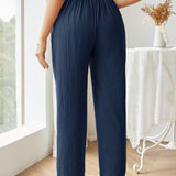 NEW  Pantalones rectos de vacaciones romanticas con cintura muy alta, holgados, banda elastica ajustable para maternidad