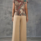 EMERY ROSE Conjunto de camisa de mujer con estampado de cachemira y pantalones de unicolor