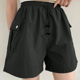 DAZY Shorts de verano para mujer, de unicolor casual con cintura de cordon y bolsillos tipo cargo