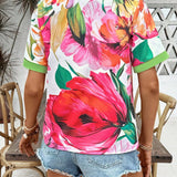 VCAY Camisa de verano para mujeres con manga corta casual y diseno floral con cuello acanalado