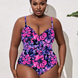 Swim Lushore Traje de bano de una pieza sexy para mujer de talla grande con impresion floral y tirantes espagueti, adecuado para vacaciones