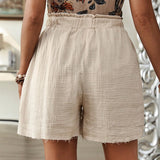 EMERY ROSE Shorts de mujer color caqui con textura de tela de verano del campo