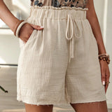 EMERY ROSE Shorts de mujer color caqui con textura de tela de verano del campo
